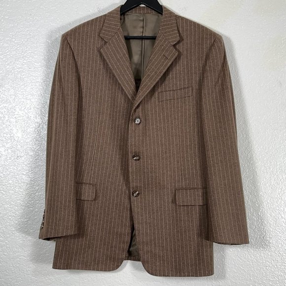 Hickey Freeman Madison Worsted Wool Pinstripe Blazer in Brown Men's Size 44R - Picture 2 of 9
